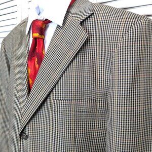 TOM JAMES Bespoke Blazer Sport Coat Mens Size 44R Brown Wool Houndstooth Plaid